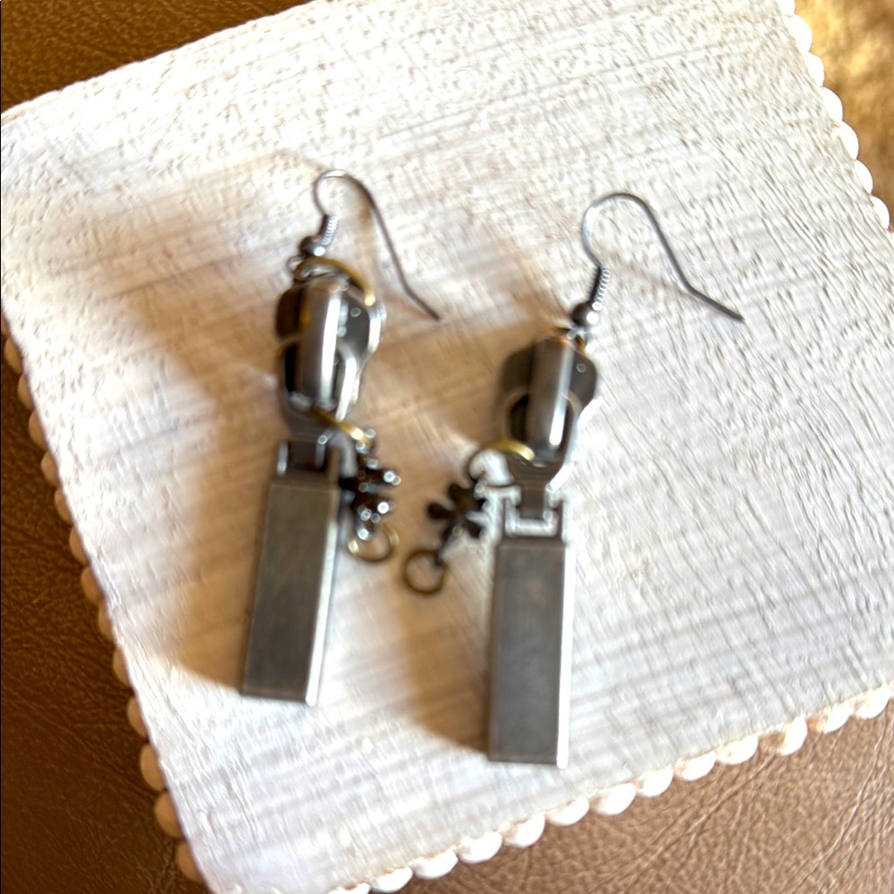 205 Earring Bag - Unique Zipper-Pull Silver Dangle Earrings